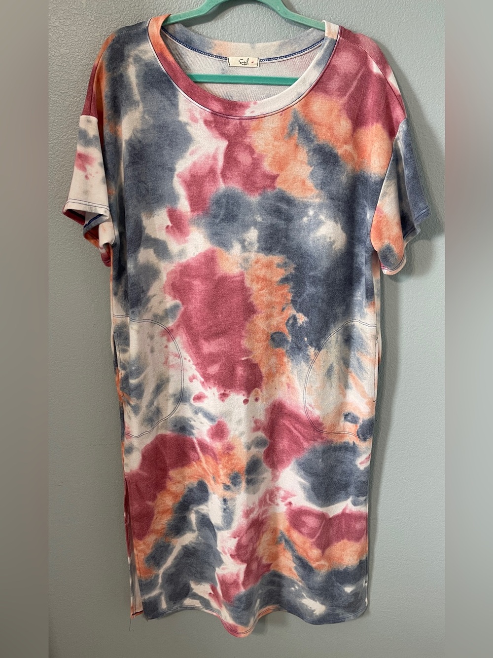 Easel Tie Dye T Shirt Dress Pockets Oversized Boho Lagenlook Artsy Tunic Small